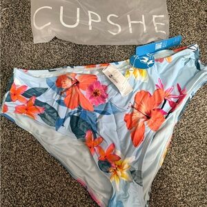 Cupshe Light Blue Floral Bikini Bottoms with Orange & Pink Blooms